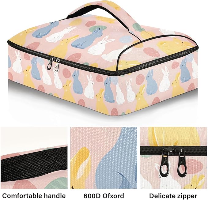 Casserole Carrier Loveliness BunniesInsulated Casserole Carrier for Hot or Cold Food Thermal Lunch Tote for Potluck Parties Picnic Beach Fits 9 x 13 Inches Baking Dish