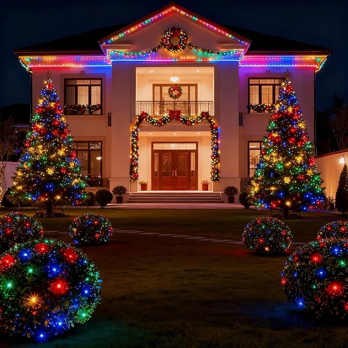 6Ftx4Ft LED Christmas Net Lights Green WireConnectable UL Certified Waterptoof Net Lights for Bushes Trees Shurb Garden Outdoor Christmas Decorations (Multi)