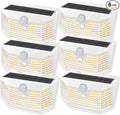 HMCITY 120 LED Solar Lights Outdoor with Motion Sensor and 3 Lighting Modes IP65 Waterproof Wide Solar Wall Lights Ideal for Garden Patio Yard (Front Button 6Packs White Shell-Warm White)