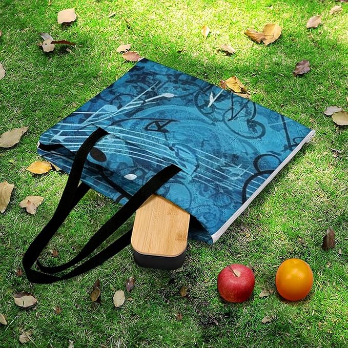 Zipper Blue Musical Notes Style Picnic Mat Suitable for Travel Camping Park Or Home Use