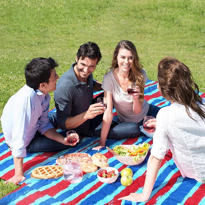 Tirrinia Picnic Blanket Extra Large Waterproof Lightweight Portable Outdoor Mat for Family Camping Travel Park Beach Hiking Stadium Concerts - Machine Washable