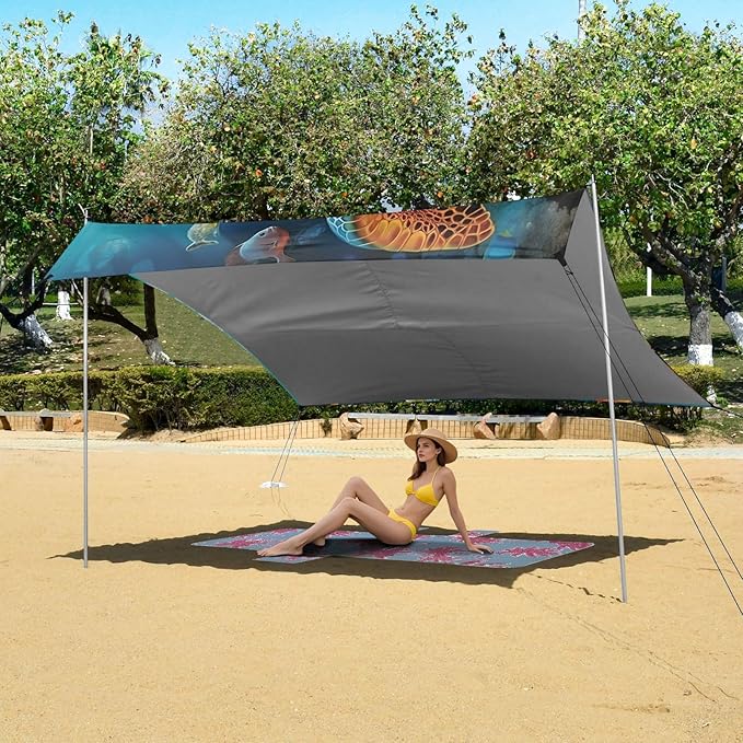Sea TurtleCamping Sun Shelters 9.2 x 10.5 FT Beach Canopy Tent Sun Shade with Carrying Bag for Camping Trips Fishing Backyard Fun or Picnics 21341820