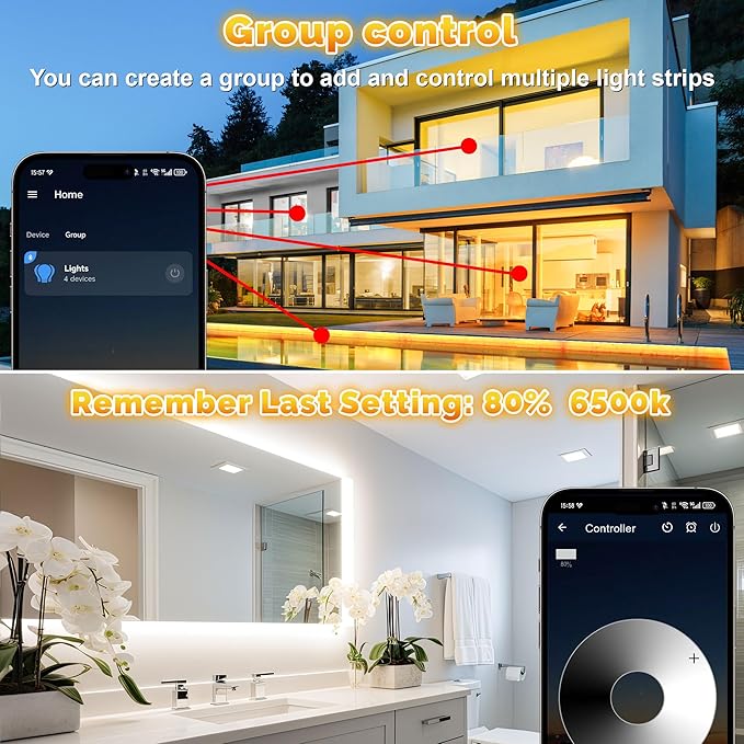 100FT Outdoor LED Strip Lights Waterproof IP67 Dimmable 3000K-6500K Warm White LED Rope Lights Outdoor Waterproof with Remote &amp APP 24v Adhesive Exterior Lighting for Patio Deck Gazebo