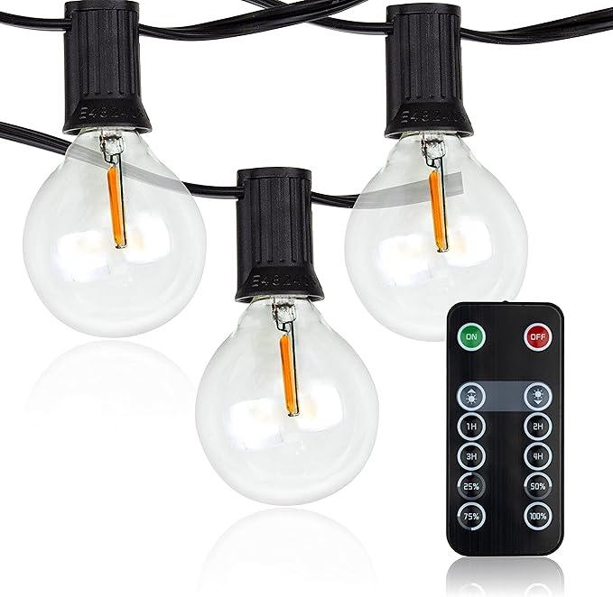 Newhouse Lighting LED G40 String Lights with Weatherproof Technology 100W Dimmer with Wireless Remote Control 50ft and 52 (50+2 Free) LED Light Bulbs Included Warm White (PSTRINGLEDDIM)