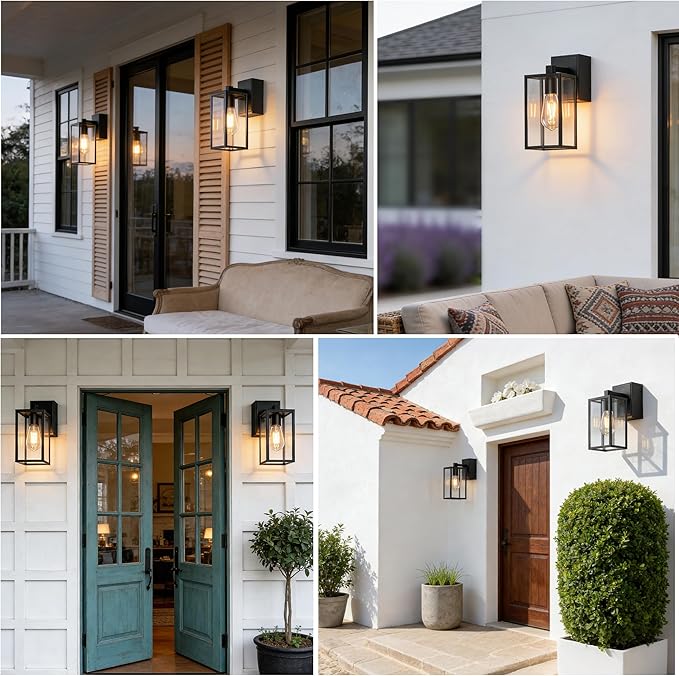 WIHTU Outdoor Wall Light Fixtures with GFCI Outlet 2-Pack Waterproof Porch Lights Alunmium Exterior Lighting Fixture Modern Outside Light Wall Mount for House Patio Front Door Garage Entryway Garden
