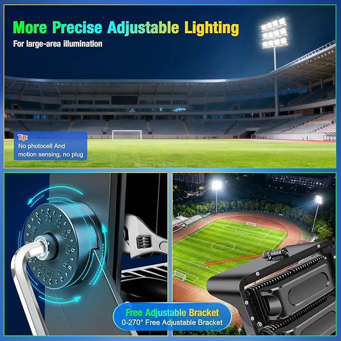 ledmo 500W Dimmable Led High Mast Stadium Light 75000LM Super Bright Outdoor Arena Floodlight Adjustable IP66 5000K 100-277V Sports Court Lighting for Commercial Square Ballpark Large Yard Area