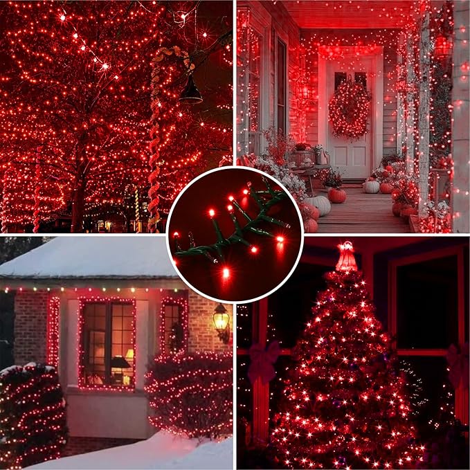 LAMPHOME 500 LED String Lights Outdoor 11 Modes Plug in Twinkle Fairy Lights for Bedroom 46ft 500LED Christmas Lights Cluster Lights Outdoor Waterproof Green-Red