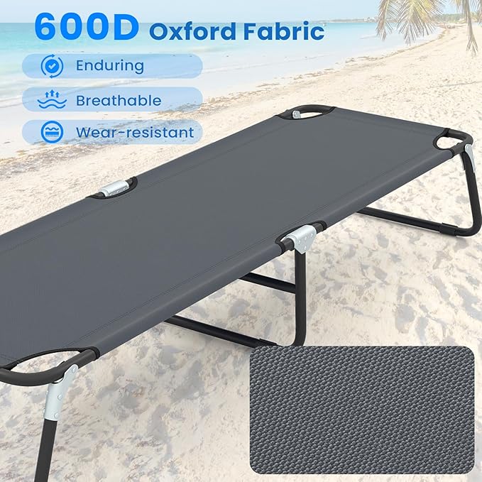 GYMAX Folding Camping Cot 2 Pack Portable Ultralight Compact Sleeping Cot Bed for Adults with Oxford Fabric for Outdoor Travel Backpacking Hiking Patio Home Office 330LBS (2 Grey)