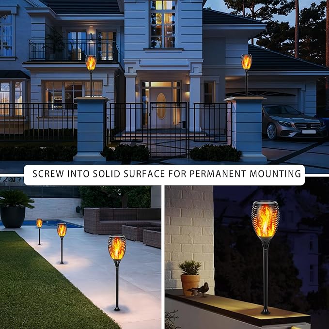 I-SHUNFA 96 LED Outdoor Waterproof Solar Torch Lights with 3 Modes—Flickering Flame Fade Effect or Full Brightness Automatic On/Off Landscape Decorations and Security Lights (4 Warm)