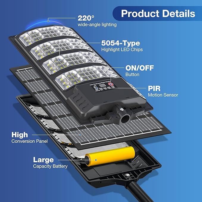 Sunwish Solar Lights Outdoor Waterproof–6500K LED Street Lights with Motion Sensor &amp Remote Dusk to Dawn Flood Lights Wide Angle Illumination Solar Parking Lot Lights for Yard Patio Garage