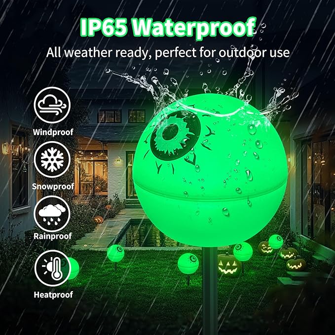 Solar Halloween Lights Waterproof Decorations 5 Pack Solar Globe Lights for Garden Decorations Outdoor Ghost Scary Eyeball Pathway Decor for Christmas Tree Garden Lawn Yard (Green&ampRed)