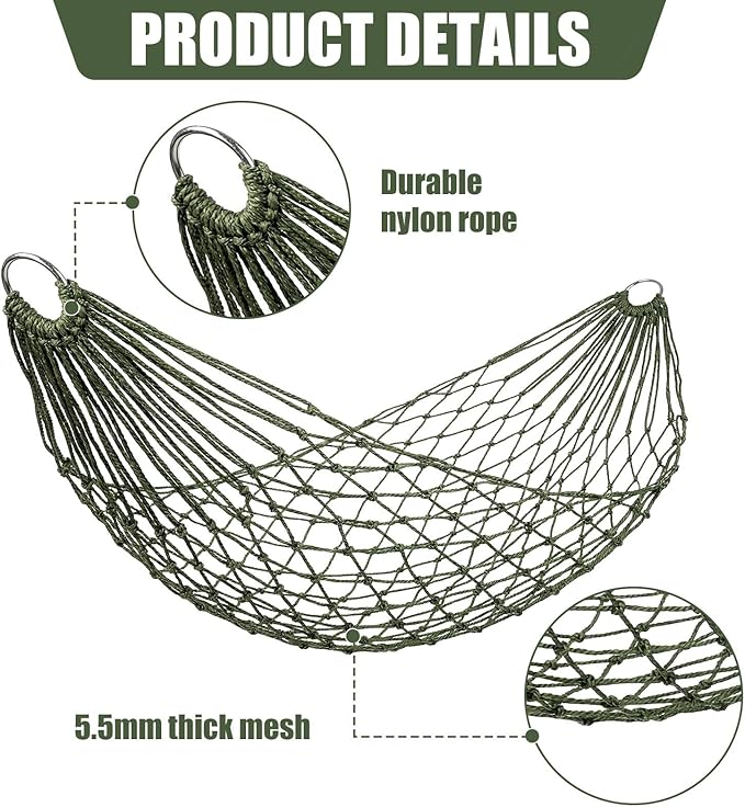 Jerify 4 Pack Mesh Hammocks Set - 98.4 x 31.5 Inches Pine Green Nylon Rope Hammock Each Max 220 Lbs/100 kg Outdoor Hammocks with 2 Straps for Camping Patio Garden