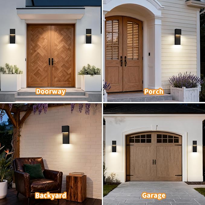 tewei Modern LED Outdoor Wall Sconce 15'' 20W Outdoor Light Fixture Exterior Wall Lights Black LED Front Porch Lights Outside Wall Mount Lighting for House Backyard Warm White 3000K 1 Pack