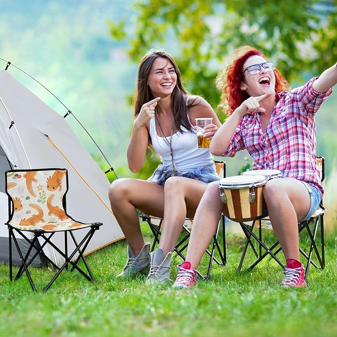 FRODOTGV Folding Heavy Duty Camping Chairs Orange Lizard Pattern Portable Beach for Traveling Backpacking Chair Ultra Lightweight with