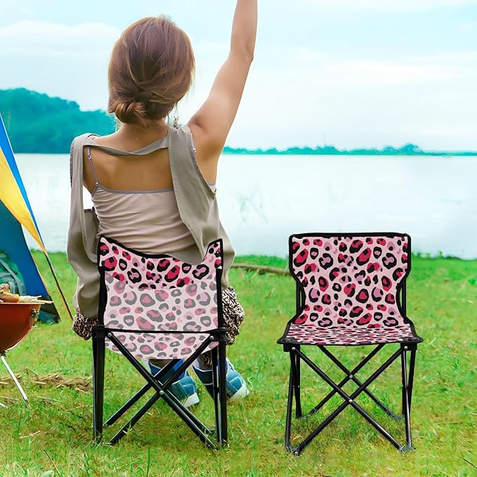 Gredecor Foldable Beach Chair Small Camping Chair Lightweight Camp Chair Outdoor Camping Chair Leopard Skin Pink Color