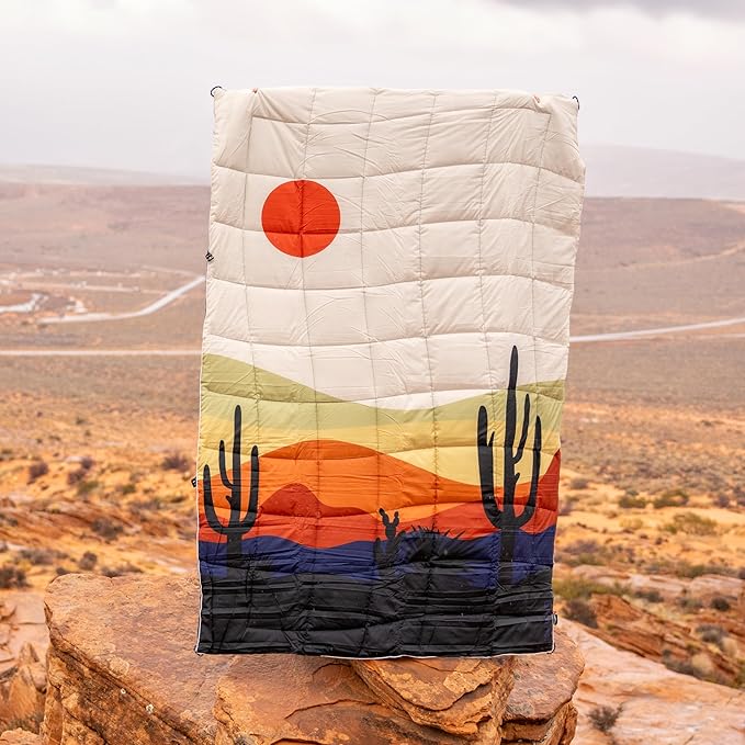 Versatile Packable Outdoor Camping Blanket Puffy Blanket Primaloft® Insulation Warm Durable Lightweight Waterproof Oversize Beach Stadium and More! 55x80 (Desert)