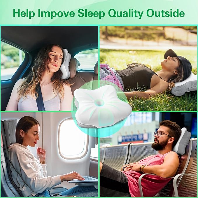 SAHEYER Memory Foam Travel Cervical Pillow Small Camping Pillows for Sleeping with Strap Neck Support Camping Gear Accessories - Travel Essentials for Sleeping Backpacking Hammock Gray