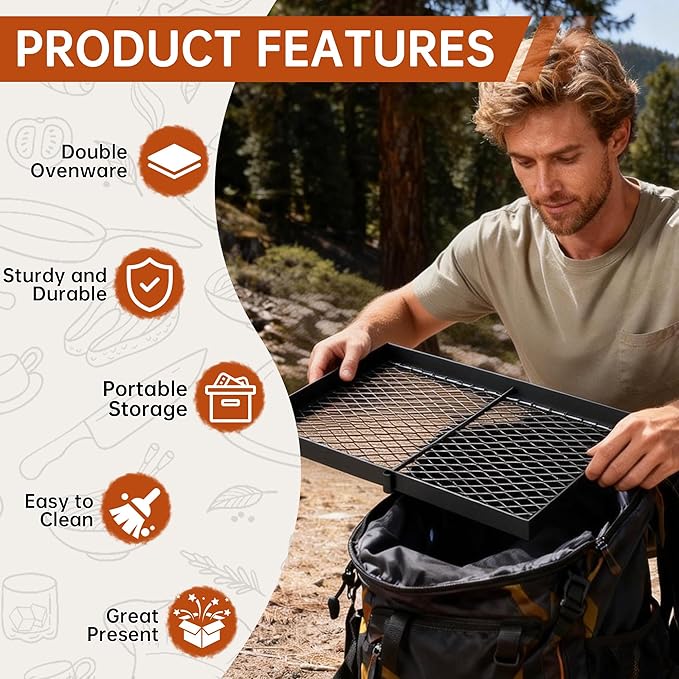 ABSCONDO Height-Adjustable Campfire Grill grate Swivel Fire Pit Grilling Grate Heavy Duty Portable Over Fire Cooking Grate with Handbag for Outdoor Camping Hiking Backpacking and Family Gatherings