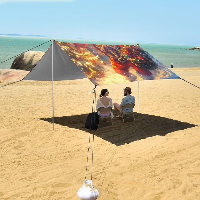 ALAZA Christmas Skull Beach Tent Sun Shelter UPF50+ Protection Beach Shade Canopy w/ 4 Sandbags for Outdoor Camping Fishing Backyard Fun Picnic 10x9 ft