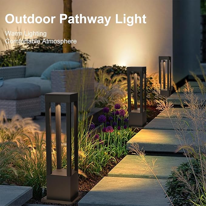SLAWA Outdoor LED Post Light 23.62 Black Square Exterior Lawn Path Lights with 3000K Warm Light Aluminum Landscape IP65 Waterproof Lantern Column Lamp Patio Courtyard Walkway Garden Bollard Lighting