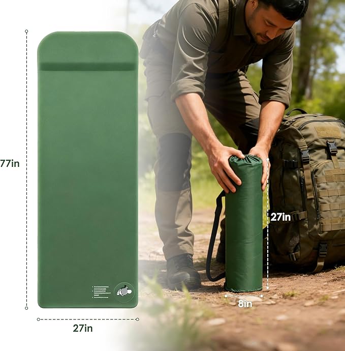 Memory Sleeping Pad 3.1 Self Inflating Sleeping Pad for Camping Easy Inflate &amp Deflate Portable Foam Mattress with Pillow 9.5 R-Value Insulated Sleeping Mat for Backpacking Car Travel Tent