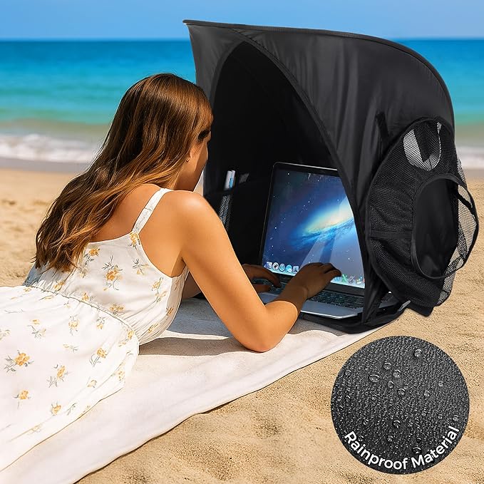 Portable Laptop Sun Shade Foldable Tent for Working Outside Travel Sun Shield for 13-16 inch Privacy Hood Heat &amp UV Reflective Waterproof Fabric
