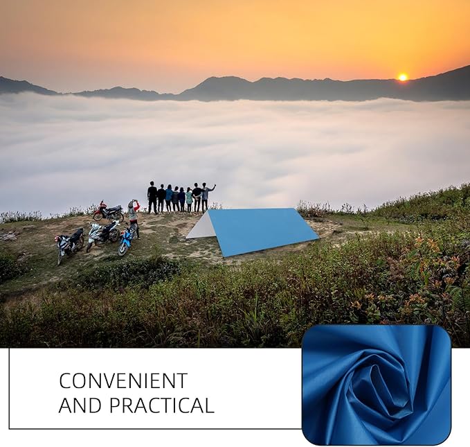 STOBAZA Waterproof Polyester Tent Tarp Shelter Sun Protection Camping Hammock Rain Fly with Ground Cloth Azure 3-4 Person Outdoor Beach Shelter for Hiking and Camping