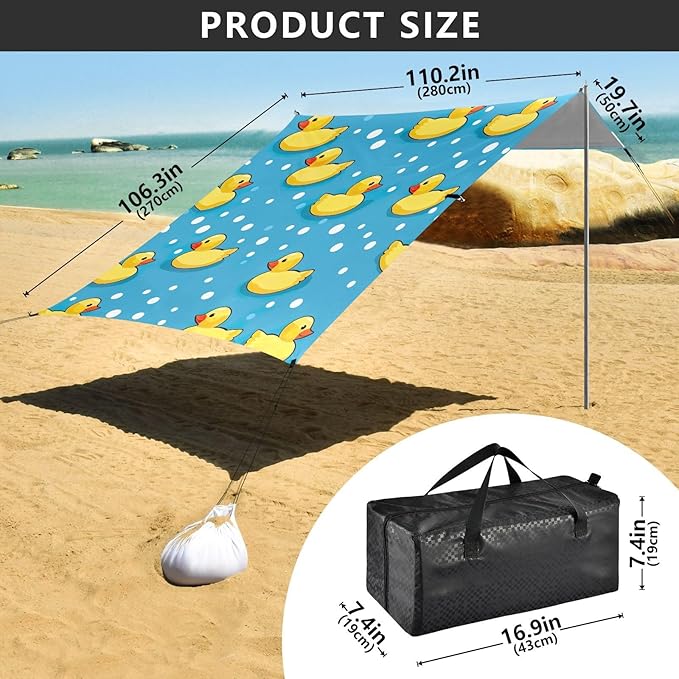 Cute Yellow DuckCamping Sun Shelters 9.2 x 10.5 FT Beach Canopy Tent Sun Shade with Carrying Bag for Camping Trips Fishing Backyard Fun or Picnics 21341703