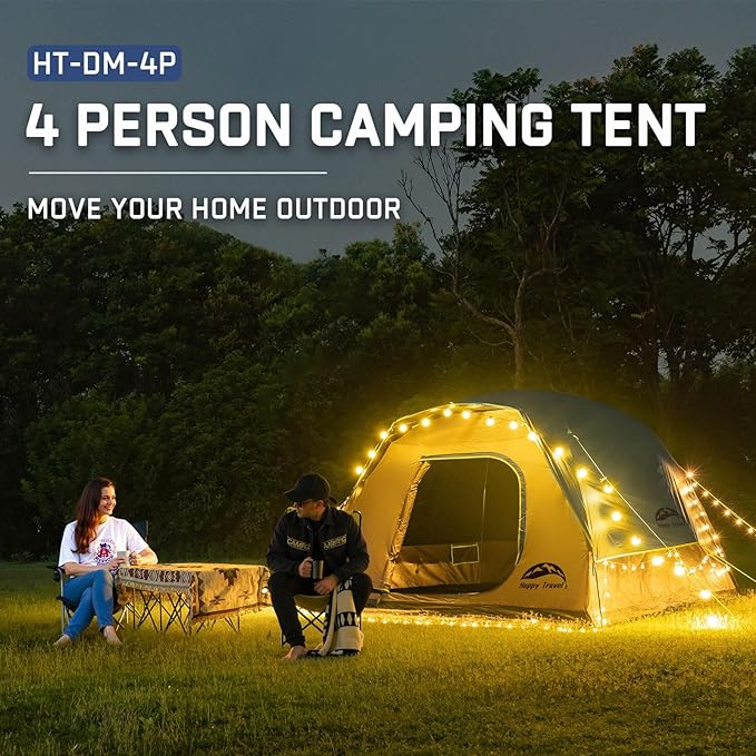 Happy Travel Camping Tent 4/6 Person Dome Tents for Camping with Rainfly Waterproof Clip Easy Setup Portable Family Tent with Mesh Windows 20% More Headroom Backpacking Tents for Camping &amp Hiki