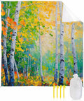 Modern Summer Plant Beach Blanket Waterproof Sandproof Country Oil Painting Birch Beach Mat Quick Drying Outdoor Picnic Mat 118 x 108 for 1-8 Adults Essentials for Travel Camping Hiking