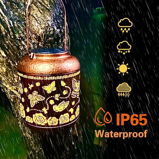 Butterfly Solar Lanterns Outdoor Waterproof Hanging Solar Lights Butterfly Gifts for Women Men Metal Decorative LED Butterflies Lanterns for Yard Patio Lawn Tabletop Landscape Pathway Garden Decor