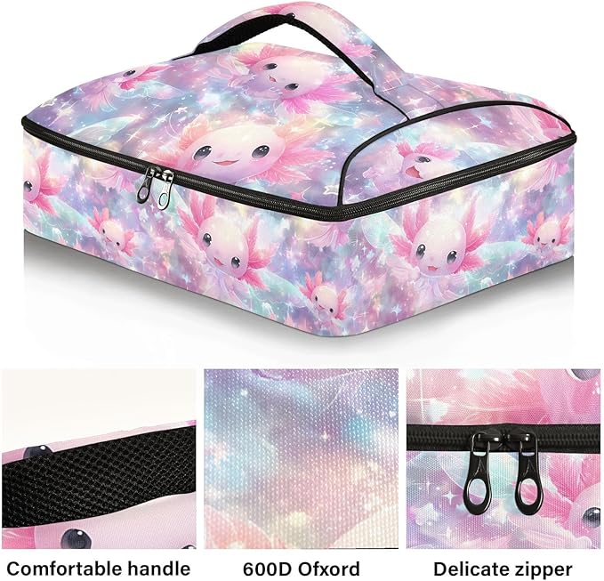 Casserole Carrier Kawaii AxolotlInsulated Casserole Carrier for Hot or Cold Food Thermal Lunch Tote for Potluck Parties Picnic Beach Fits 9 x 13 Inches Baking Dish