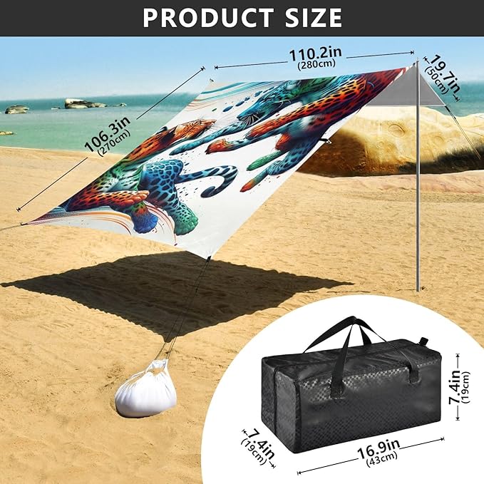 ALAZA Leopards Cheetah Fighting Beach Tent Sun Shelter UPF50+ Protection Beach Shade Canopy w/ 4 Sandbags for Outdoor Camping Fishing Backyard Fun Picnic 10x9 ft