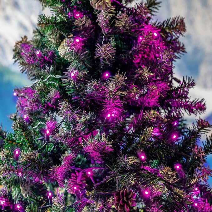 Novelty Lights 25ft 50 LED Pink Christmas Lights Outdoor/Indoor 6 Spacing Green Wire String Lights for Festive Xmas Lighting IP55 UL Listed Dimmable Connectable