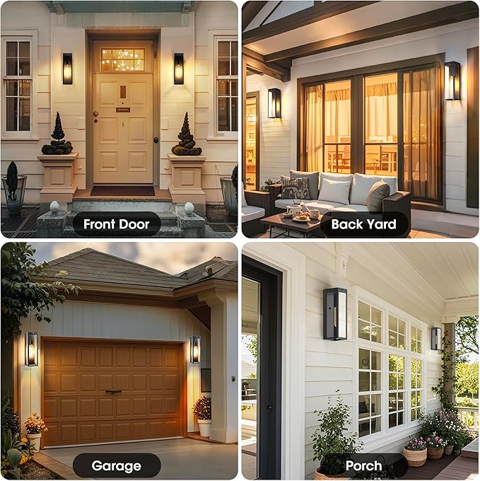 Motion Sensor Outdoor Lights for House 2-Pack 16'' Anti-Rust Large Outdoor Porch Lights Wall Mount Dusk to Dawn Coach Lights with Photocell Sensor Black Outside Sconce Garage Exterior Lighting