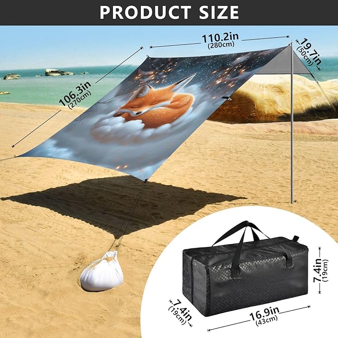 Camping Sun Shelters Fox Sleeping in Clouds Beach Canopy 126 * 110.2in
