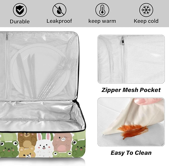 Casserole Carrier Cute Rabbit and FrogInsulated Casserole Carrier for Hot or Cold Food Thermal Lunch Tote for Potluck Parties Picnic Beach Fits 9 x 13 Inches Baking Dish