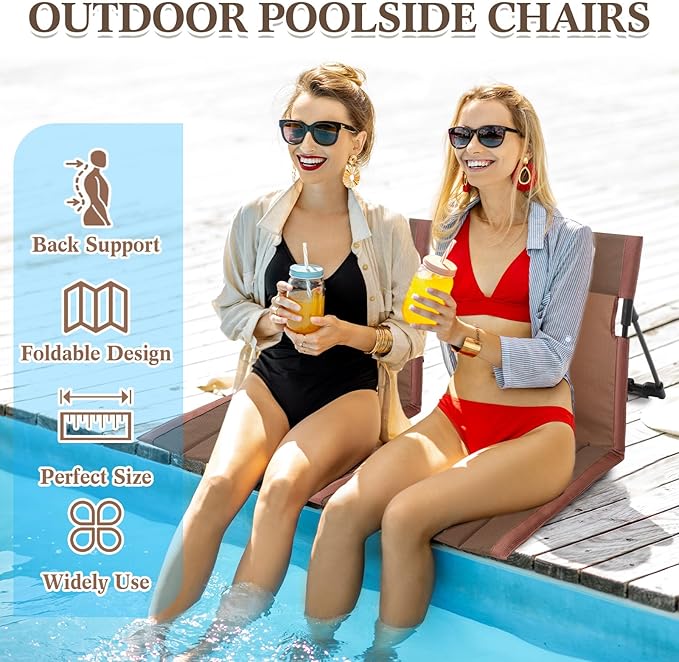 Karenhi 4 Pcs Foldable Poolside Chairs Portable Beach Chair Folding Seat for Edge of Pool Provide Back Support with Carry Bag for Adults Traveling Camping Picnic Lawn(Brown26.8 InchClassic Style)