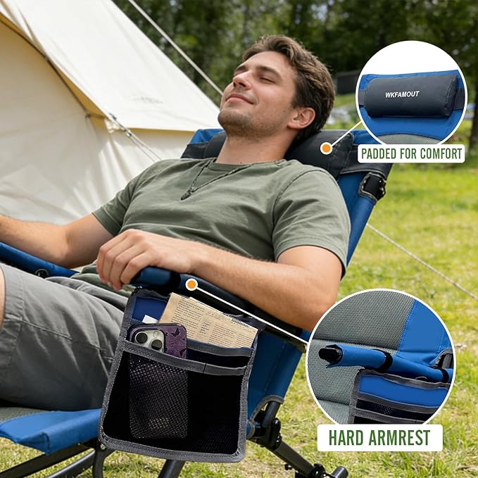 13.8 High Seat Rocking Camping Chair Outdoor with Foot Rest &amp Headrest Oversized Folding Rocker Chair with Carry Bag for Lawn Patio Supports 300 lbs