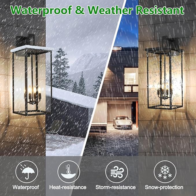 tewei 26IN Large Size Outdoor Wall Lantern Exterior Waterproof Wall Sconce Matte Black Outdoor Lights for House Modern Porch Light with Clear Glass Shade E12 Base Wall Light for Garage(1 Pack)