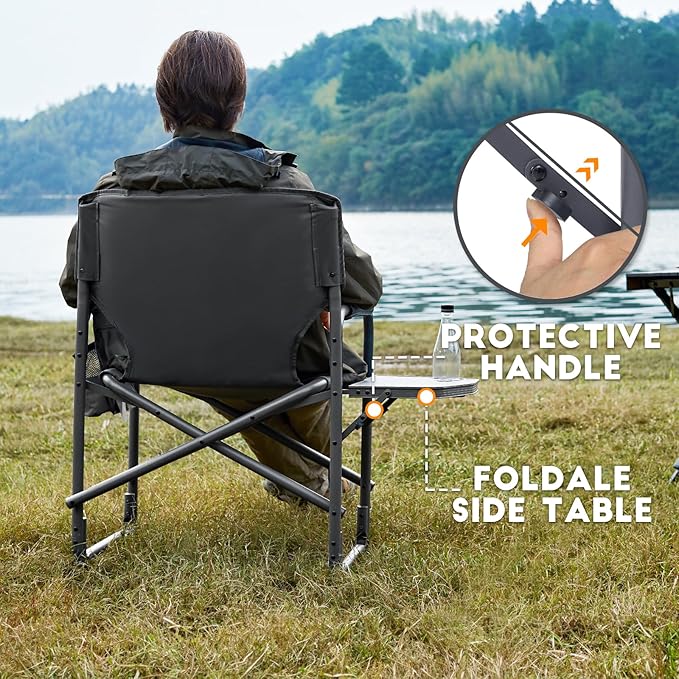 TIMBER RIDGE Lightweight Oversized Camping Chair Aluminum Directors Chair with Side Table for Outdoor Camping Lawn Picnic and Fishing Supports 400lbs Gray 2PCS