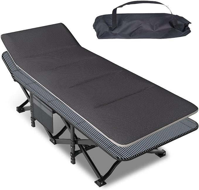 Camping Cot for Adults Folding Bed with Comfortable Cushion Tent Portable Sleeping Bed with Carry Bag for Camp Office Use Outdoor Traveling Supports 450 lbs