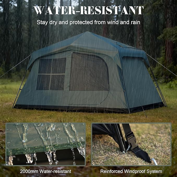 6-8 Person Camping Tent with Porch Large Family Cabin Tent with 2 Rooms 3 Doors Tall &amp Spacious Waterproof Glamping Tent Big Tents for Outdoor Camping Hiking Backyard