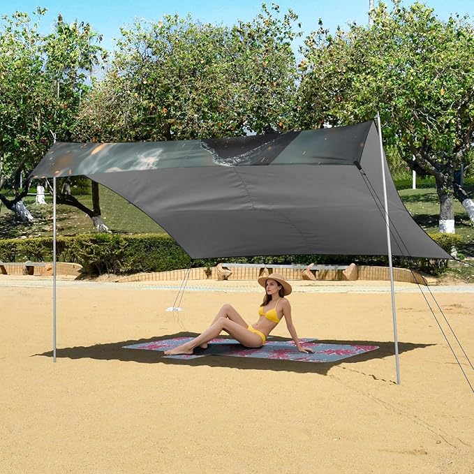 ALAZA Halloween Skull Witchy Beach Tent Sun Shelter UPF50+ Protection Beach Shade Canopy w/ 4 Sandbags for Outdoor Camping Fishing Backyard Fun Picnic 10x9 ft