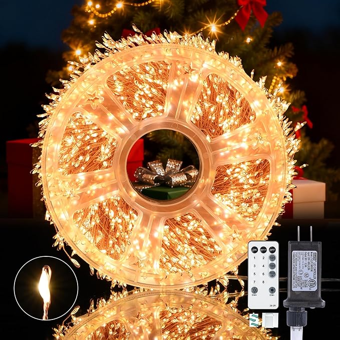 Dailyart Fairy Lights Plug in 2000 Led Twinkle String Light with Remote 130Ft Waterproof 8 Modes Warm Cluster Lights with Timer for Bedroom Wreath Window Wedding Christmas Tree DecorationGold Wire