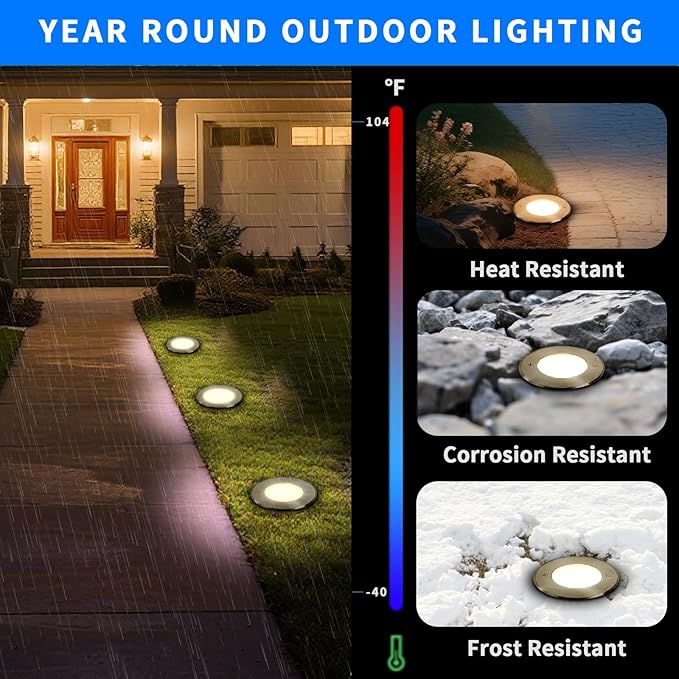 5W Outdoor Ground LightsHigh Voltage 110V 120VDiameter 4.72 inchesWaterproof Landscape Lighting HardwiredWarm White 3000KRecessed Underground Lamp for PatioPathwayYardWellPack of 4