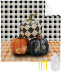Beach Blanket Waterproof Sandproof Fall Thanksgiving Pumpkin Black Buffalo Plaid Quick Drying Beach Mat with 4 Stakes Orange Lattice Vintage Linen Lightweight Picnic Blanket for Travel 108x84