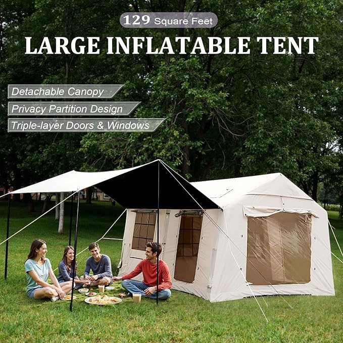 Inflatable Tents for Camping Large Inflatable Camping Tent with Hand Pump Easy Setup Tents for 2/4/6/8/10/12 People Portable Glamping Tent