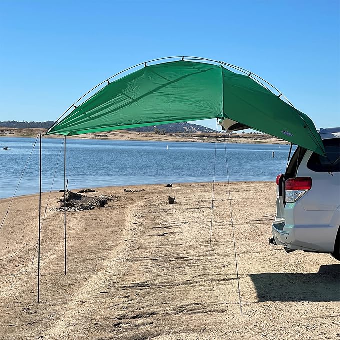 Kamp-Rite KAMPAWN319 SUV Sport Multi Use Outdoor Shade Shelter Tent Camping Awning w/ 3 Poles 2 Legs &amp Carry Bag Jolly Green