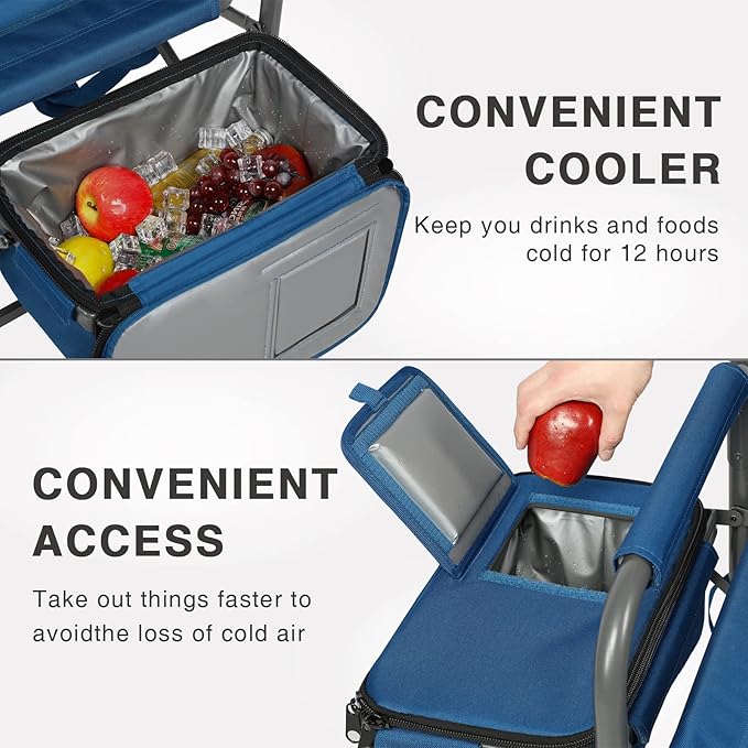EVER ADVANCED Fishing Chair with Rod Holder and Cooler All Terrain Ice Fishing Chair with Adjustable Feet Mesh Back Folding Camping Chair with Shoulder Strap Heavy Duty Supports 350LBS